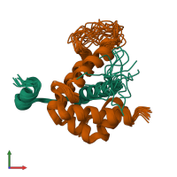 PDB entry 2mjf coloured by chain, ensemble of 20 models, front view.