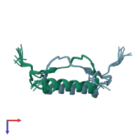 PDB entry 2mjg coloured by chain, ensemble of 10 models, top view.