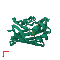 PDB entry 2mji coloured by chain, ensemble of 10 models, top view.