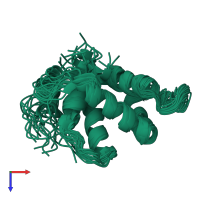 PDB entry 2mjm coloured by chain, ensemble of 20 models, top view.