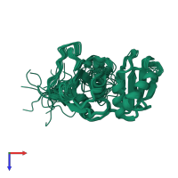 PDB entry 2mju coloured by chain, ensemble of 20 models, top view.