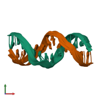 PDB entry 2mjx coloured by chain, ensemble of 8 models, front view.