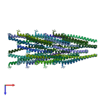 PDB entry 2mjz coloured by chain, ensemble of 3 models, top view.
