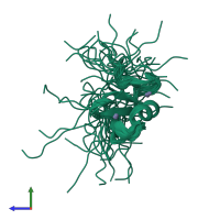 PDB entry 2mke coloured by chain, ensemble of 26 models, side view.