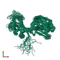PDB entry 2mkj coloured by chain, ensemble of 20 models, front view.