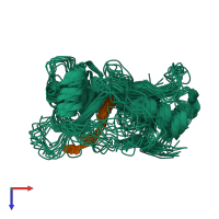 PDB entry 2mkk coloured by chain, ensemble of 10 models, top view.