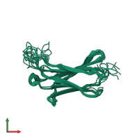 PDB entry 2mkl coloured by chain, ensemble of 10 models, front view.