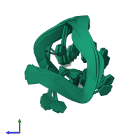 PDB entry 2mkm coloured by chain, ensemble of 10 models, side view.