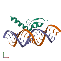 PDB entry 2mkn coloured by chain, front view.