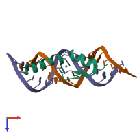 PDB entry 2mkn coloured by chain, top view.