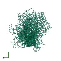 PDB entry 2mlh coloured by chain, ensemble of 20 models, side view.