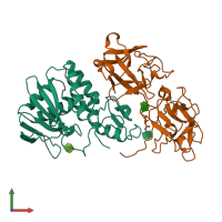 PDB entry 2mll coloured by chain, front view.