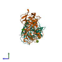 PDB entry 2mll coloured by chain, side view.