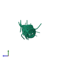 PDB entry 2mlq coloured by chain, ensemble of 20 models, side view.