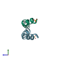 PDB entry 2mlt coloured by chain, side view.