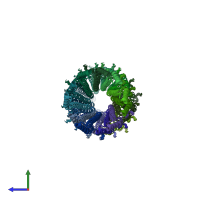PDB entry 2mme coloured by chain, ensemble of 10 models, side view.