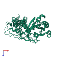 PDB entry 2mmg coloured by chain, ensemble of 10 models, top view.