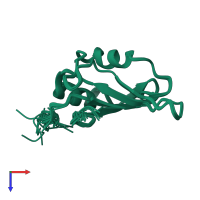 PDB entry 2mmy coloured by chain, ensemble of 20 models, top view.