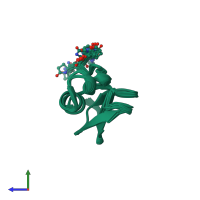 PDB entry 2mn5 coloured by chain, ensemble of 20 models, side view.