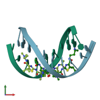 PDB entry 2mnd coloured by chain, front view.
