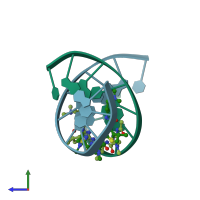 PDB entry 2mnd coloured by chain, side view.