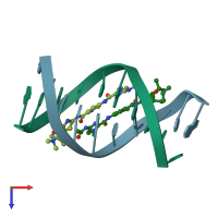 PDB entry 2mnd coloured by chain, top view.