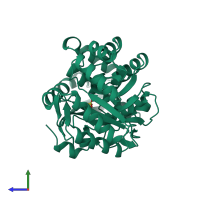 PDB entry 2mnr coloured by chain, side view.