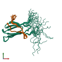 PDB entry 2mnu coloured by chain, ensemble of 20 models, front view.