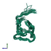 PDB entry 2mnw coloured by chain, ensemble of 20 models, side view.