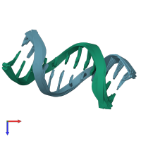 PDB entry 2mo2 coloured by chain, ensemble of 11 models, top view.