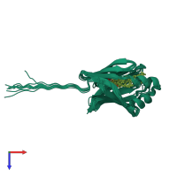 PDB entry 2mo5 coloured by chain, ensemble of 10 models, top view.