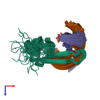 PDB entry 2moe coloured by chain, ensemble of 20 models, top view.