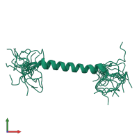 PDB entry 2mof coloured by chain, ensemble of 20 models, front view.