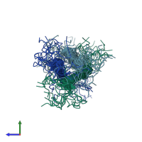 PDB entry 2mom coloured by chain, ensemble of 20 models, side view.