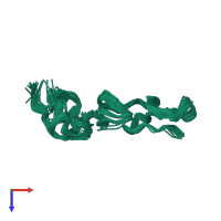 PDB entry 2mop coloured by chain, ensemble of 29 models, top view.