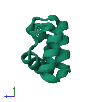 PDB entry 2mp8 coloured by chain, ensemble of 20 models, side view.