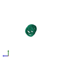 PDB entry 2mp9 coloured by chain, ensemble of 10 models, side view.