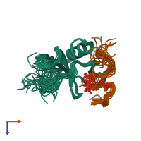 PDB entry 2mpm coloured by chain, ensemble of 20 models, top view.