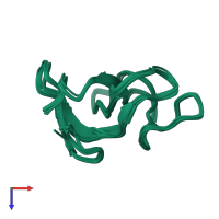PDB entry 2mpx coloured by chain, ensemble of 10 models, top view.