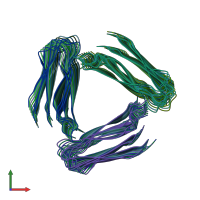 PDB entry 2mpz coloured by chain, ensemble of 5 models, front view.