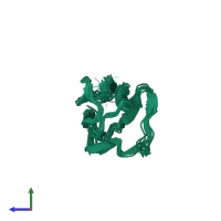 PDB entry 2mq3 coloured by chain, ensemble of 10 models, side view.