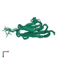 PDB entry 2mq3 coloured by chain, ensemble of 10 models, top view.