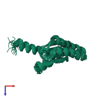 PDB entry 2mq9 coloured by chain, ensemble of 20 models, top view.