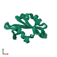 PDB entry 2mqi coloured by chain, ensemble of 20 models, front view.