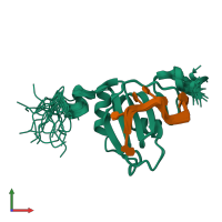 PDB entry 2mqp coloured by chain, ensemble of 20 models, front view.