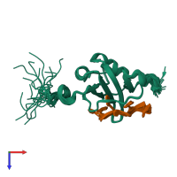 PDB entry 2mqp coloured by chain, ensemble of 20 models, top view.