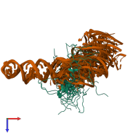 PDB entry 2mqv coloured by chain, ensemble of 10 models, top view.