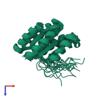 PDB entry 2mr5 coloured by chain, ensemble of 20 models, top view.