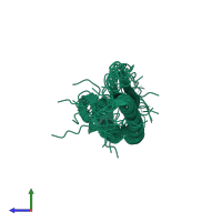 PDB entry 2mra coloured by chain, ensemble of 20 models, side view.