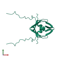 Homo dimeric assembly 1 of PDB entry 2mrn coloured by chemically distinct molecules, front view.